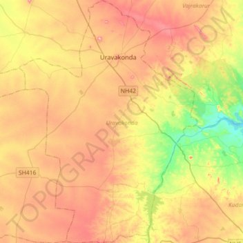 Uravakonda topographic map, elevation, terrain