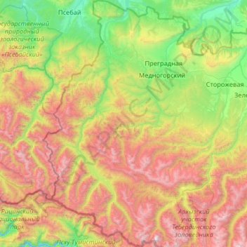 Urupsky District topographic map, elevation, terrain