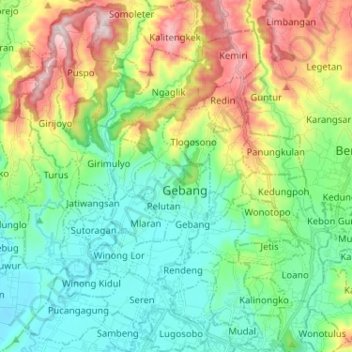 Gebang topographic map, elevation, terrain