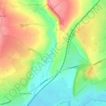 Oborne topographic map, elevation, terrain