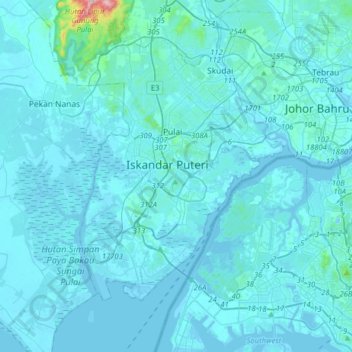 Majlis Bandaraya Iskandar Puteri topographic map, elevation, terrain