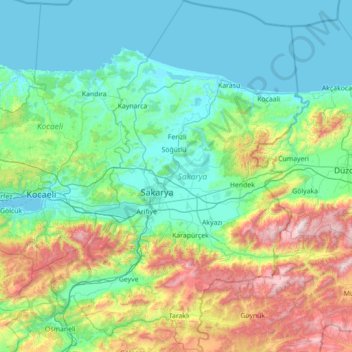 Sakarya topographic map, elevation, terrain