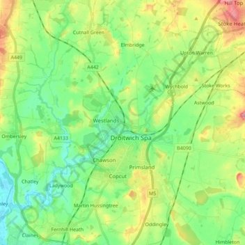 River Salwarpe topographic map, elevation, terrain