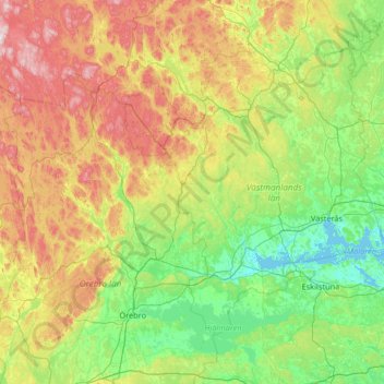 Province of Västmanland topographic map, elevation, terrain