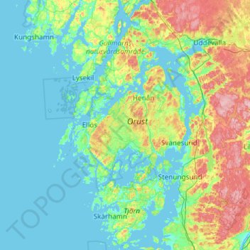 Orust kommun topographic map, elevation, terrain