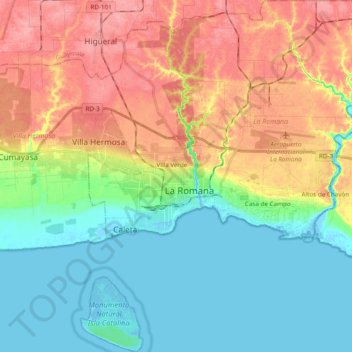 La Romana topographic map, elevation, terrain