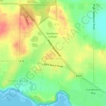 Sunset Strip topographic map, elevation, terrain