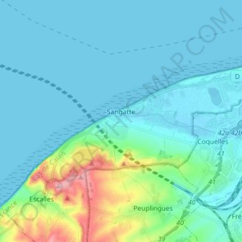 Sangatte topographic map, elevation, terrain