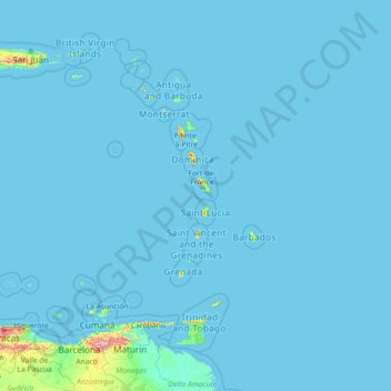 Lesser Antilles topographic map, elevation, terrain