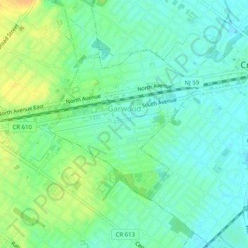 Garwood topographic map, elevation, terrain