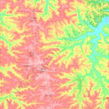 Town of Highland topographic map, elevation, terrain