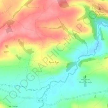 Brushford topographic map, elevation, terrain