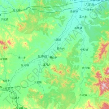 延寿县 topographic map, elevation, terrain
