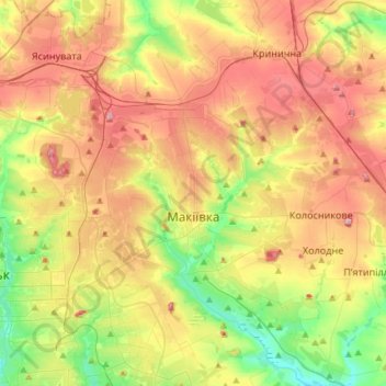 Makiivka topographic map, elevation, terrain