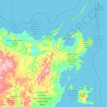 East Arnhem Region topographic map, elevation, terrain