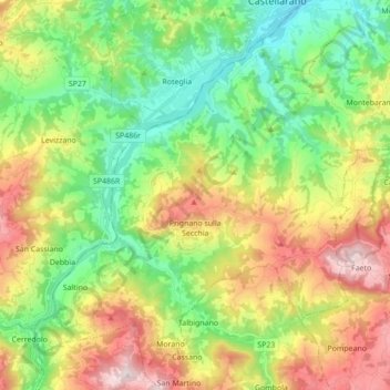 Prignano sulla Secchia topographic map, elevation, terrain