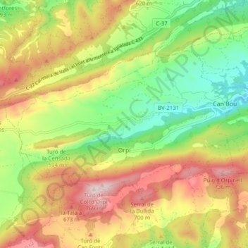 Orpí topographic map, elevation, terrain