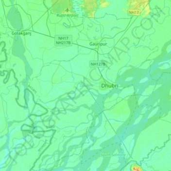 Dhubri topographic map, elevation, terrain