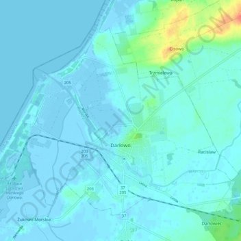 Darłowo topographic map, elevation, terrain