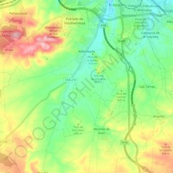 Aldeatejada topographic map, elevation, terrain