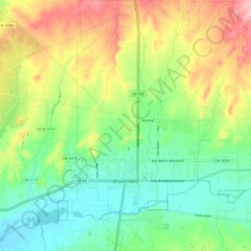 Bloomfield topographic map, elevation, terrain