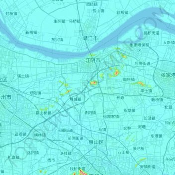 Jiangyin City topographic map, elevation, terrain