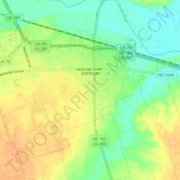 Vernon topographic map, elevation, terrain