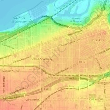 Detroit - Shoreway topographic map, elevation, terrain