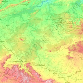 Shahdol topographic map, elevation, terrain