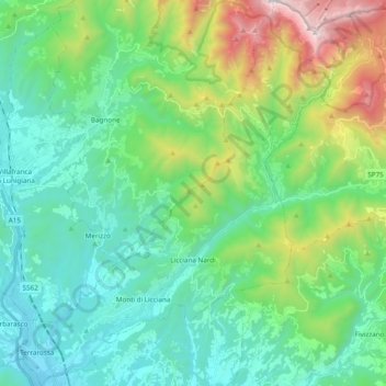 Licciana Nardi topographic map, elevation, terrain