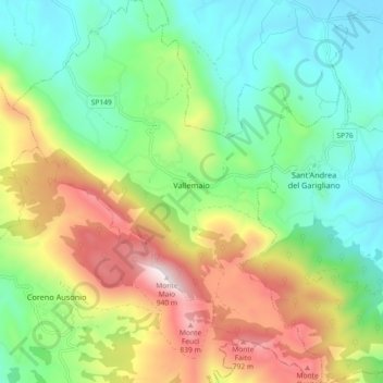 Vallemaio topographic map, elevation, terrain