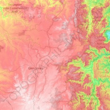 Glen Innes Severn Council topographic map, elevation, terrain