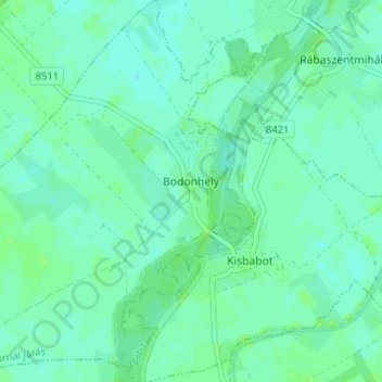 Bodonhely topographic map, elevation, terrain
