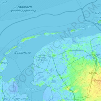 West Frisian Islands topographic map, elevation, terrain
