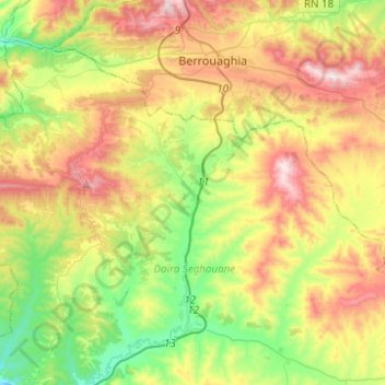 Zoubiria topographic map, elevation, terrain