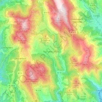 Tourrette-Levens topographic map, elevation, terrain