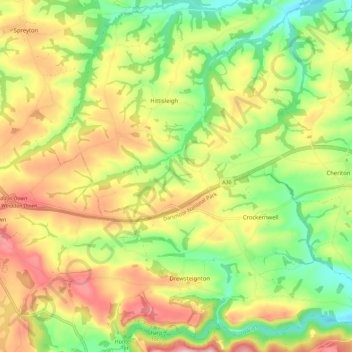 Cheriton Bishop topographic map, elevation, terrain