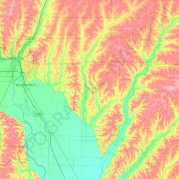 Woodbury County topographic map, elevation, terrain