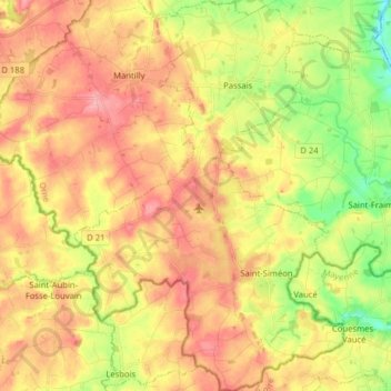 Passais-Villages topographic map, elevation, terrain