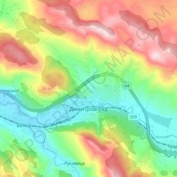 Dimitrovgrad topographic map, elevation, terrain