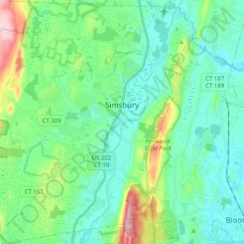 Simsbury topographic map, elevation, terrain