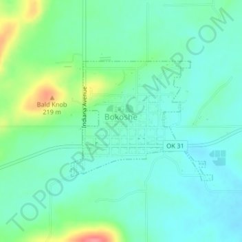 Bokoshe topographic map, elevation, terrain