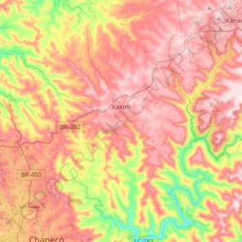 Xaxim topographic map, elevation, terrain