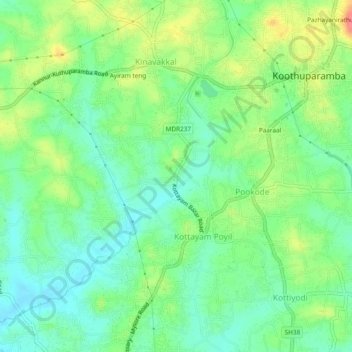 Kottayam topographic map, elevation, terrain