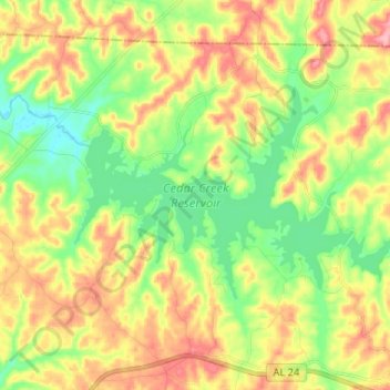 Cedar Creek Reservoir topographic map, elevation, terrain