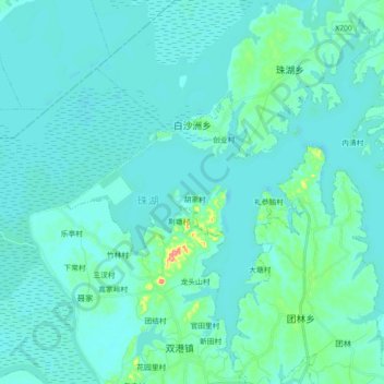 白沙洲乡 topographic map, elevation, terrain