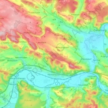 Herleshausen topographic map, elevation, terrain