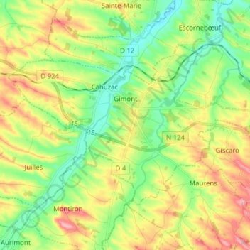 Gimont topographic map, elevation, terrain