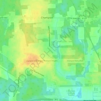 Champion Heights topographic map, elevation, terrain