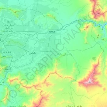 Bagrami District topographic map, elevation, terrain